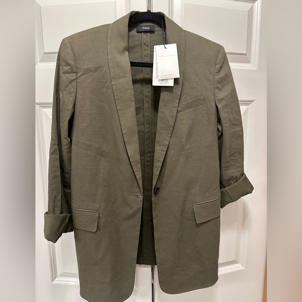 Green linen THEORY Blazer New with tags